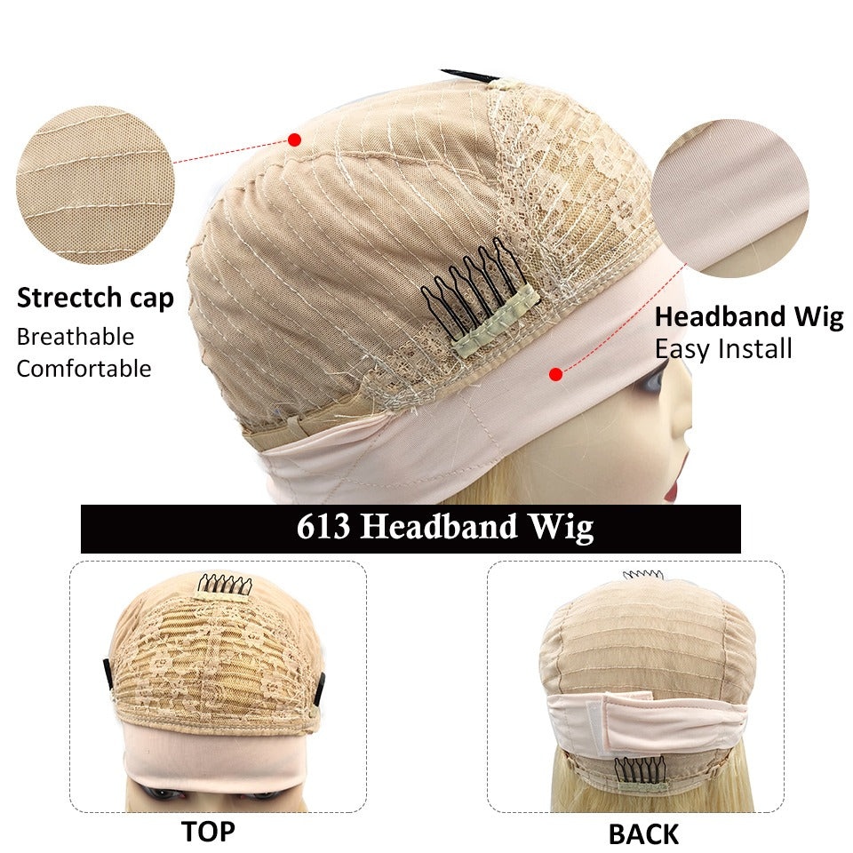 Straight 1B/613 Headband Human Hair Wig