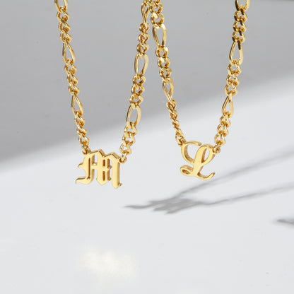 First Letter Initial Figaro Chain Necklace
