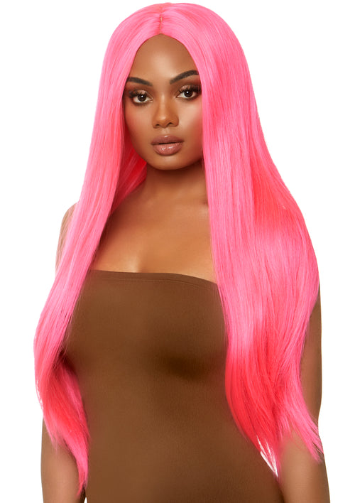 33 Inch Straight Pink Synthetic Hair Wig