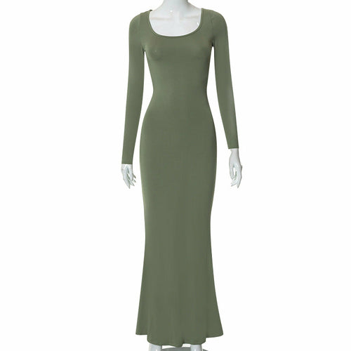 Long Sleeve High Waist Bodycon Maxi Dress 