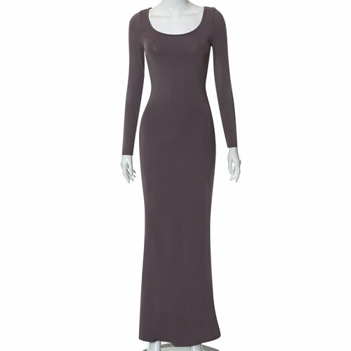 Long Sleeve High Waist Bodycon Maxi Dress 