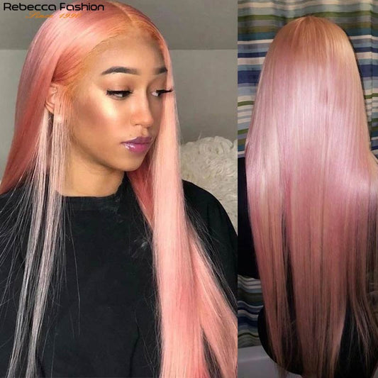 Pink Peruvian Remy Hair Wig with Transparent Lace